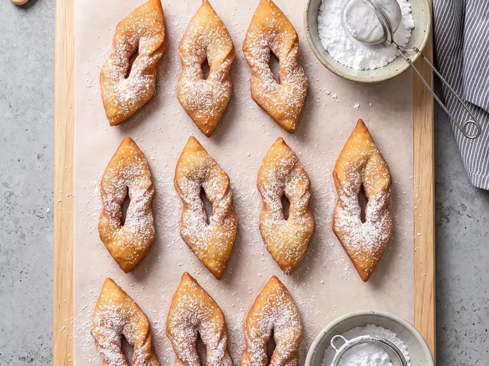 Calzones rotos — el postre frito chileno espolvoreado con azúcar flor