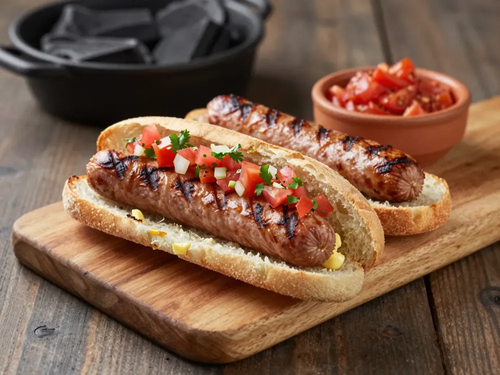 Choripán chileno — longaniza a la parrilla en marraqueta con pebre