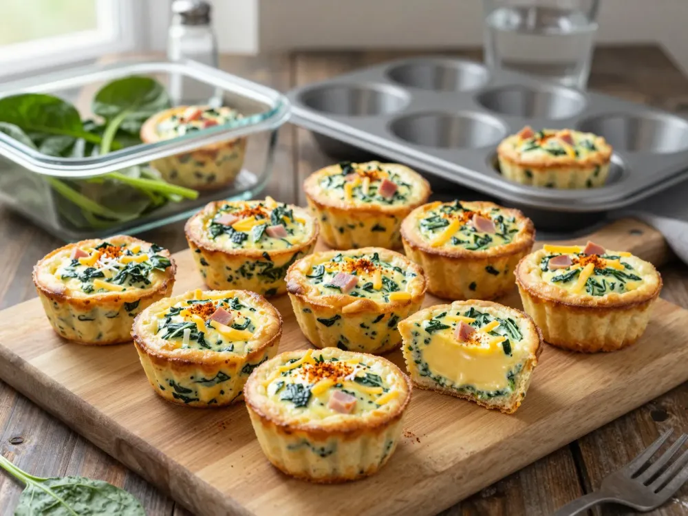 Muffins de huevo al horno con espinaca