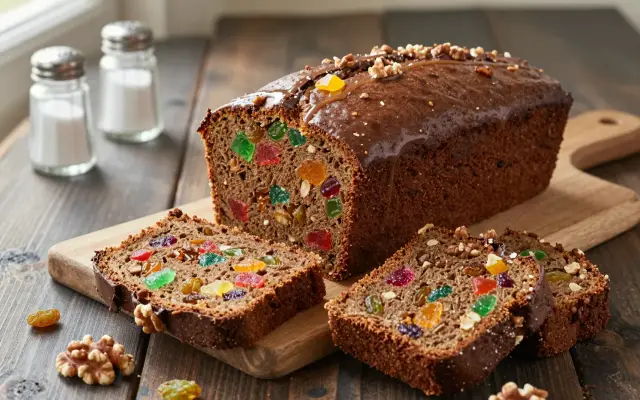 Pan de pascua chileno — queque navideño con frutas confitadas, nueces y jengibre