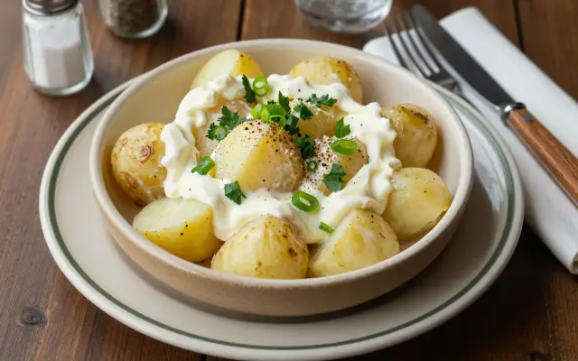 Papas mayo — la ensalada de papas con mayonesa casera del asado chileno