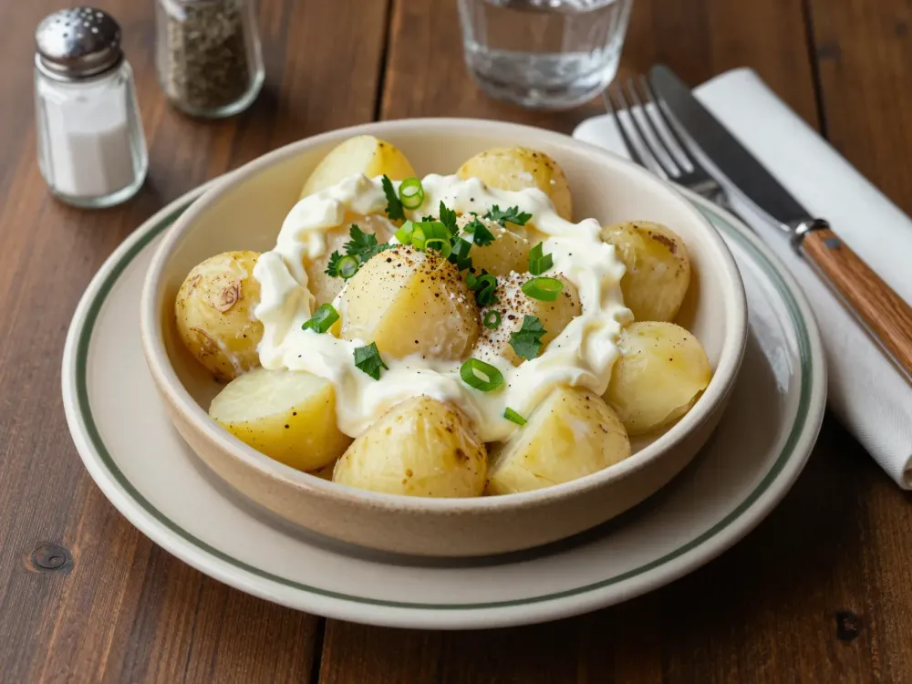 Papas mayo — la ensalada de papas con mayonesa casera del asado chileno