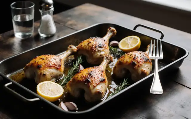 Pollo al horno jugoso (presas con piel crocante)