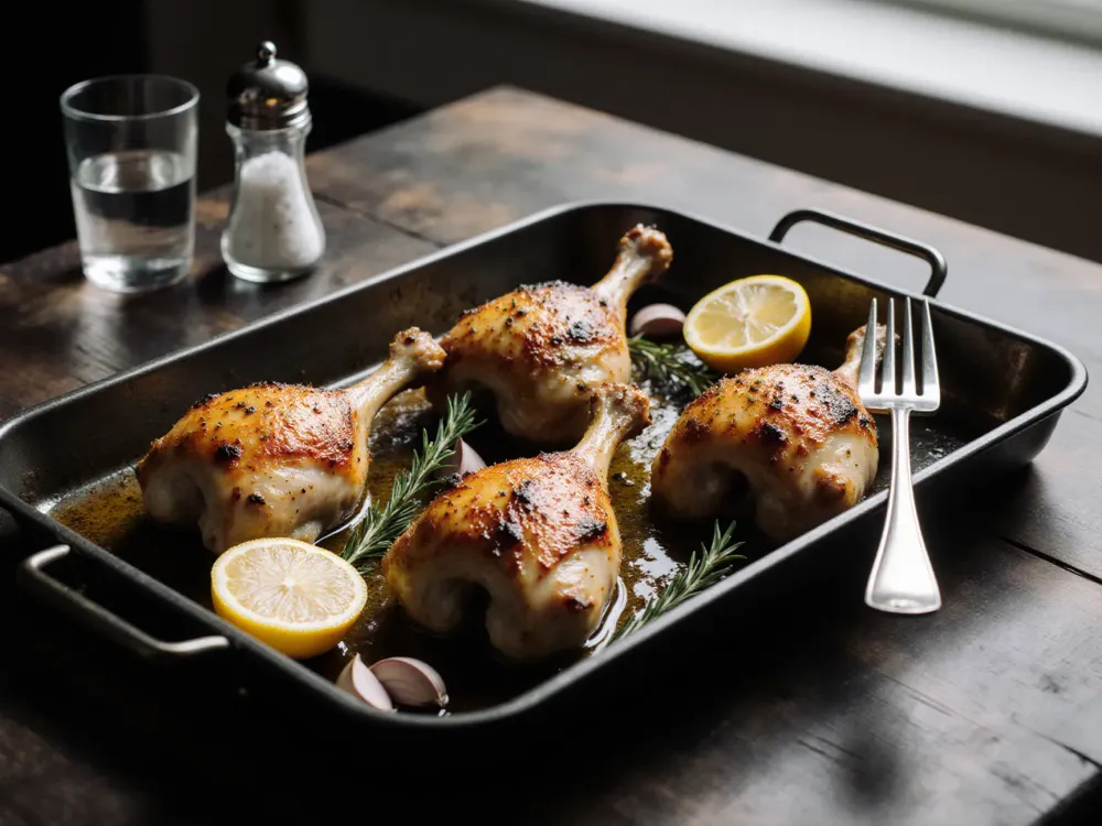 Pollo al horno jugoso (presas con piel crocante)