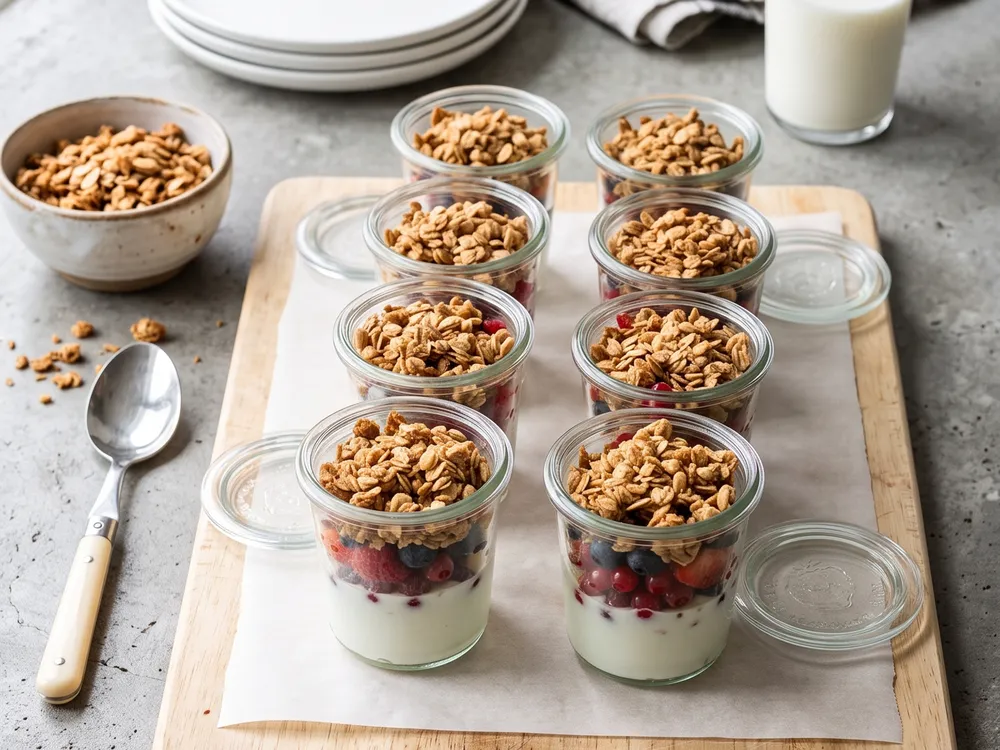 Vasitos de yogur griego con frutos rojos